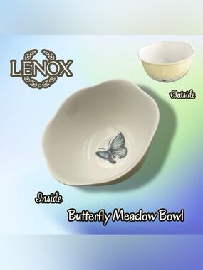 Lenox Butterfly Meadow Yellow  Dessert Bowl with Blue Butterfly